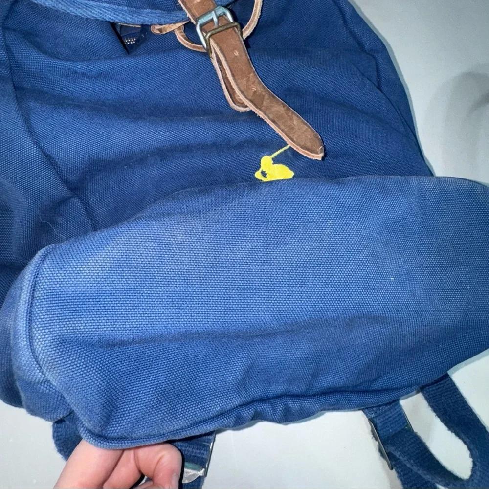 Vtg Polo Ralph Lauren Blue Backpack Embroidered‎ Yellow Pony Logo Canvas Leather